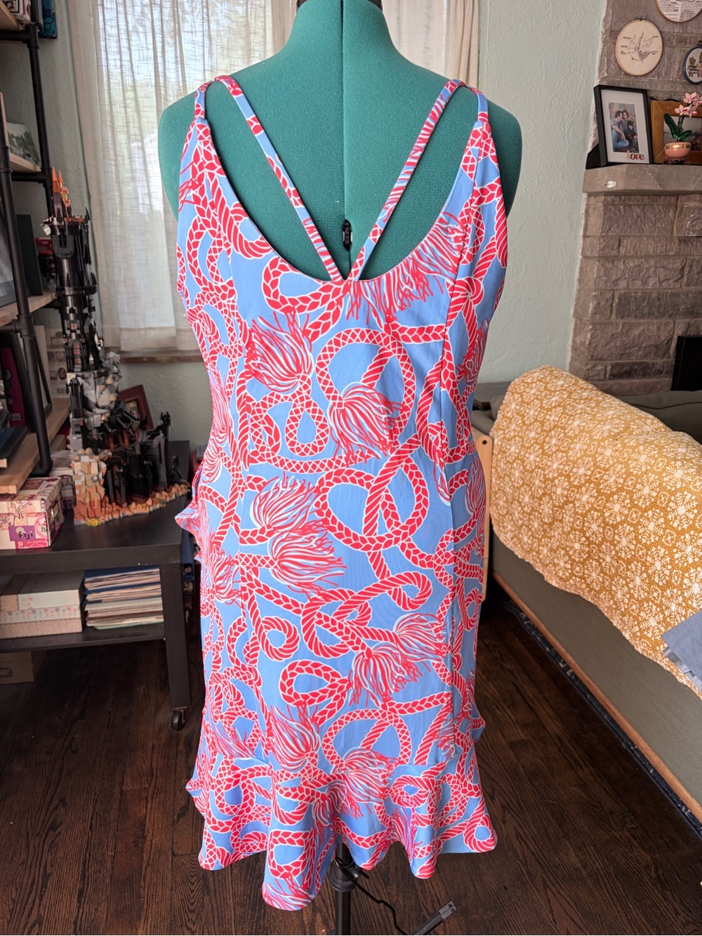 Gretchen Scott Designs Blue & Red Rope-Print Ruffle Slip Dress - Picture 3 of 5